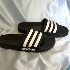Adidas Blue Slides with White Stripes Size 5 in Men / Boys